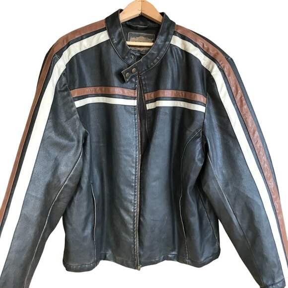 Arizona Leather Biker Jacket w/Stripes: Brown Pebbled, Fully Lined, Men’s XL - Picture 1 of 12